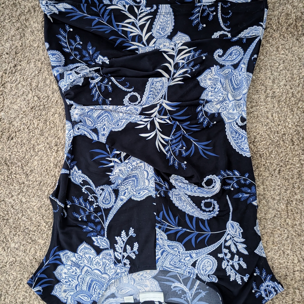 New York & Company Black and Blue Paisley Blouse